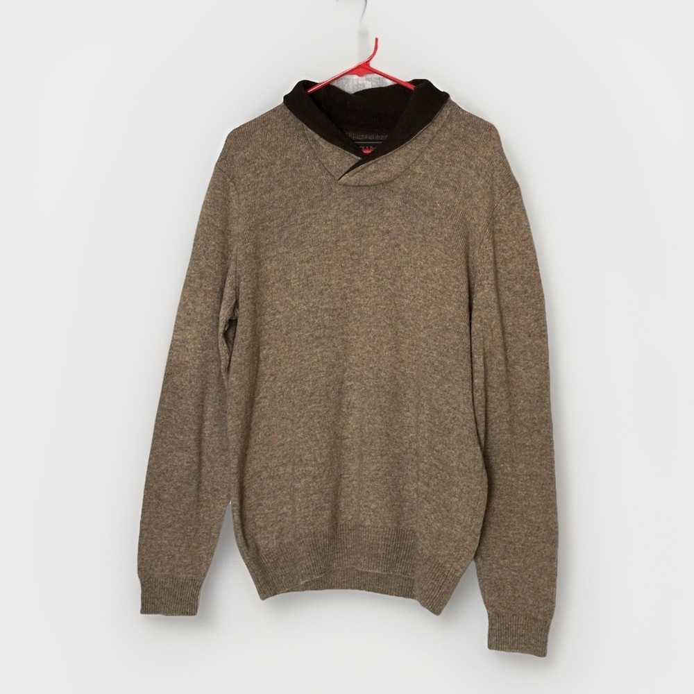 Jos A Bank Heritage Lambswool Blend Shawl Collar Sweater Mens Large Brown Knit